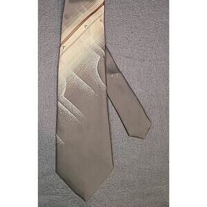 Vintage 70s Pauline Trigère Neck Tie – Taupe & Gold Business Suiting Style | GUC